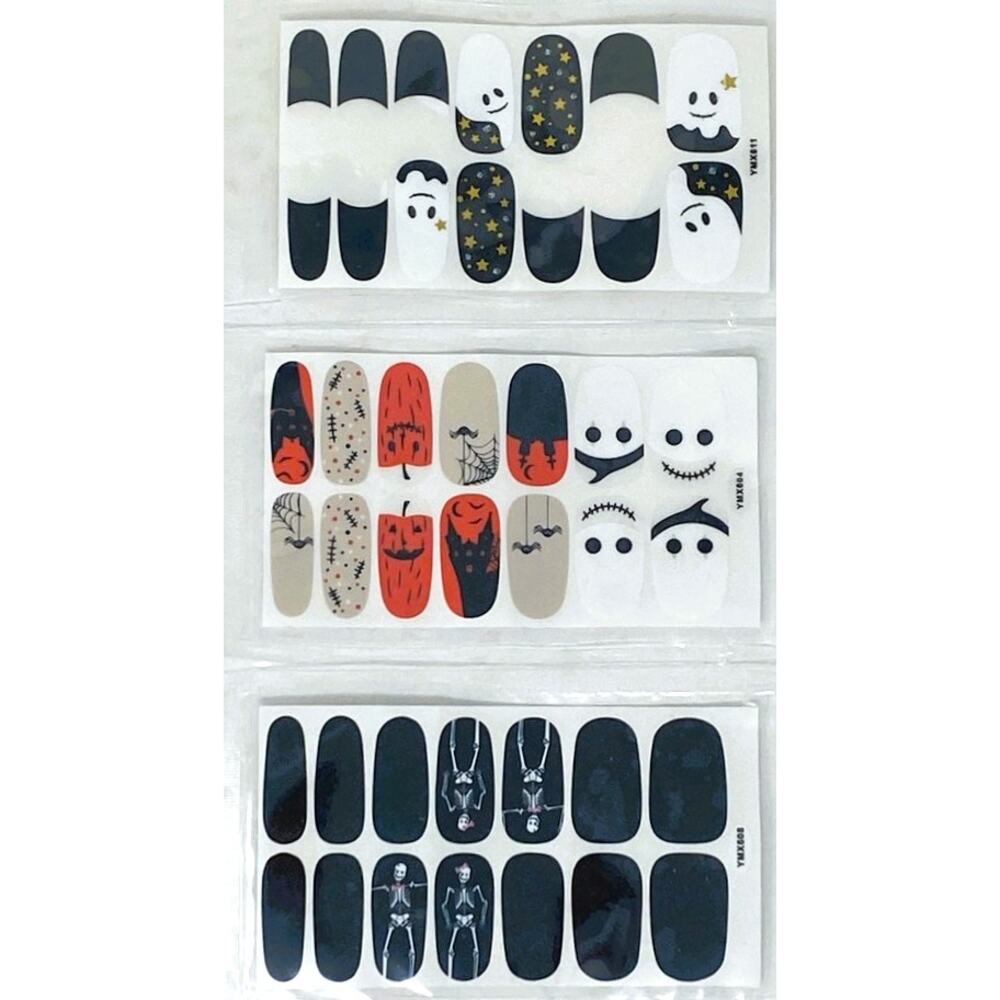 NWT ~ 3 Sets HALLOWEEN Nail Wraps Fall Stickers ~ Jack O Lantern Ghost Spiders